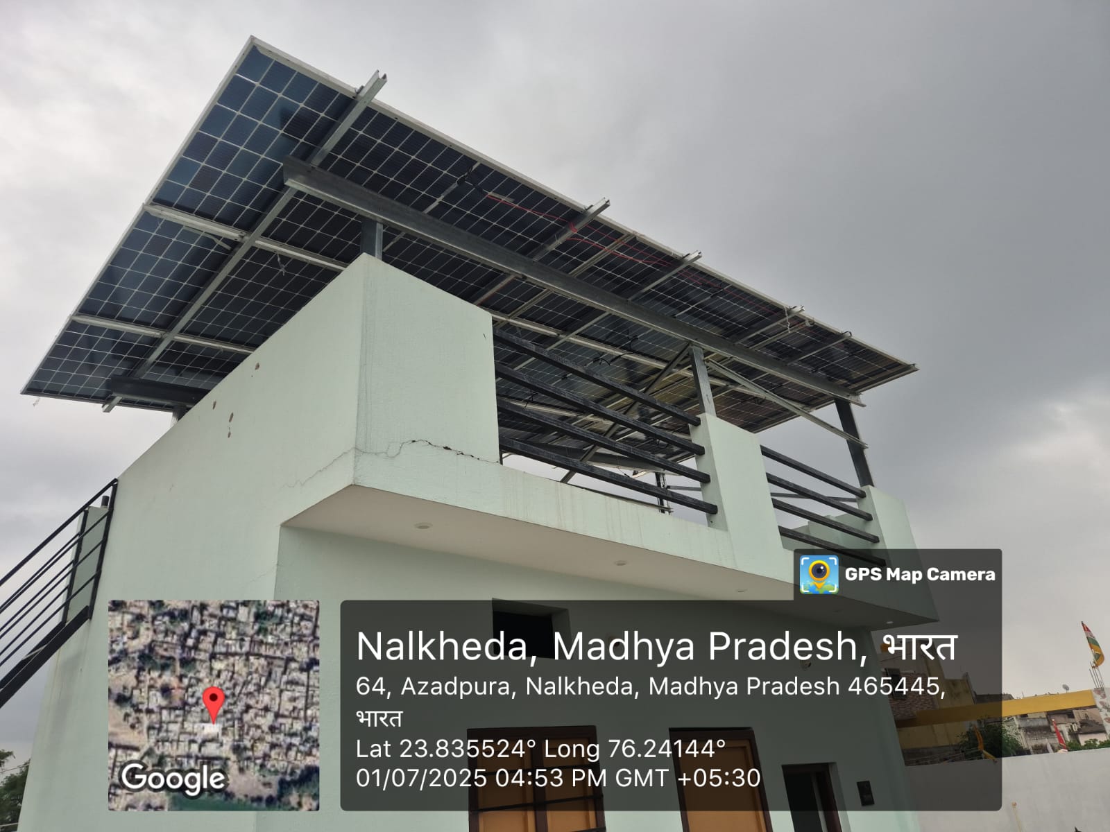Rooftop solar panel installation on residential building in Nalkheda Madhya Pradesh